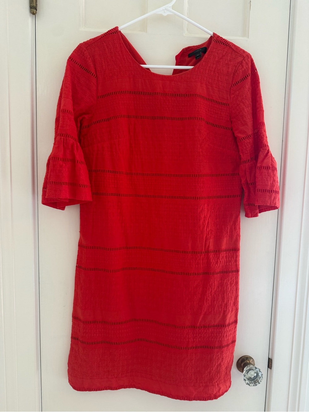J. Crew Bright Red Shift Dress with Ruffled Elbow Sleeves